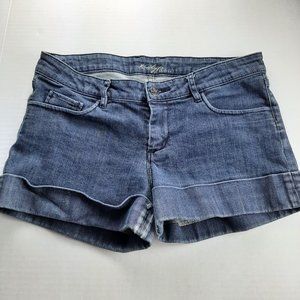 RADCLIFFE London Womens Cute Denim Shorts Size 29 Dark Wash Cuffed Low Rise